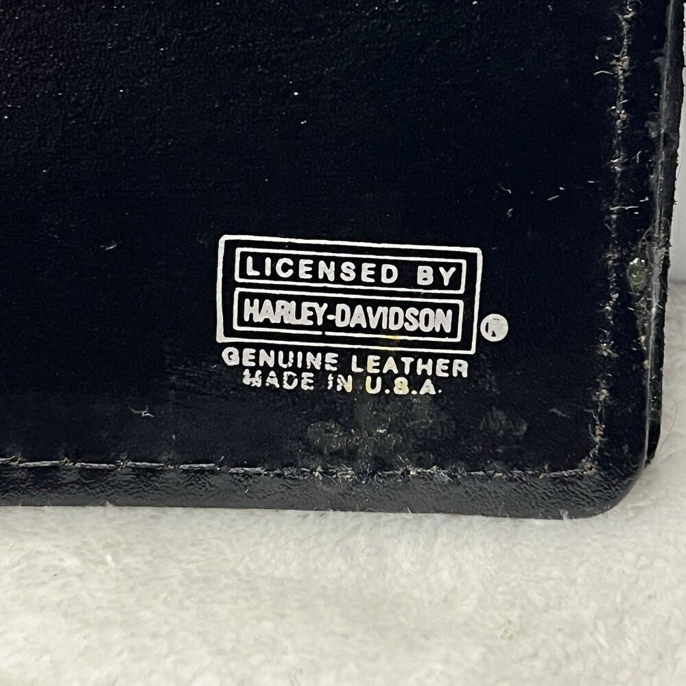 80's Vintage Harley Davidson Black USA Leather Wallet With Chain Eagle Logo Red - Picture 7 of 13